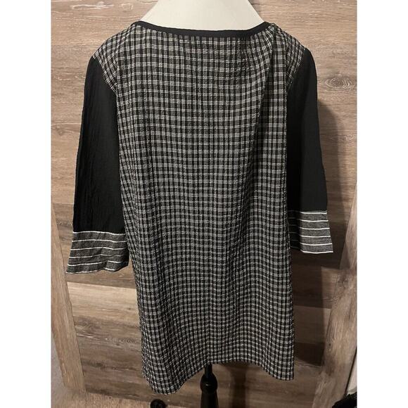 Soft Surroundings Blouse Top Black Plaid Checkers Sz L Striped Tunic - Picture 4 of 6